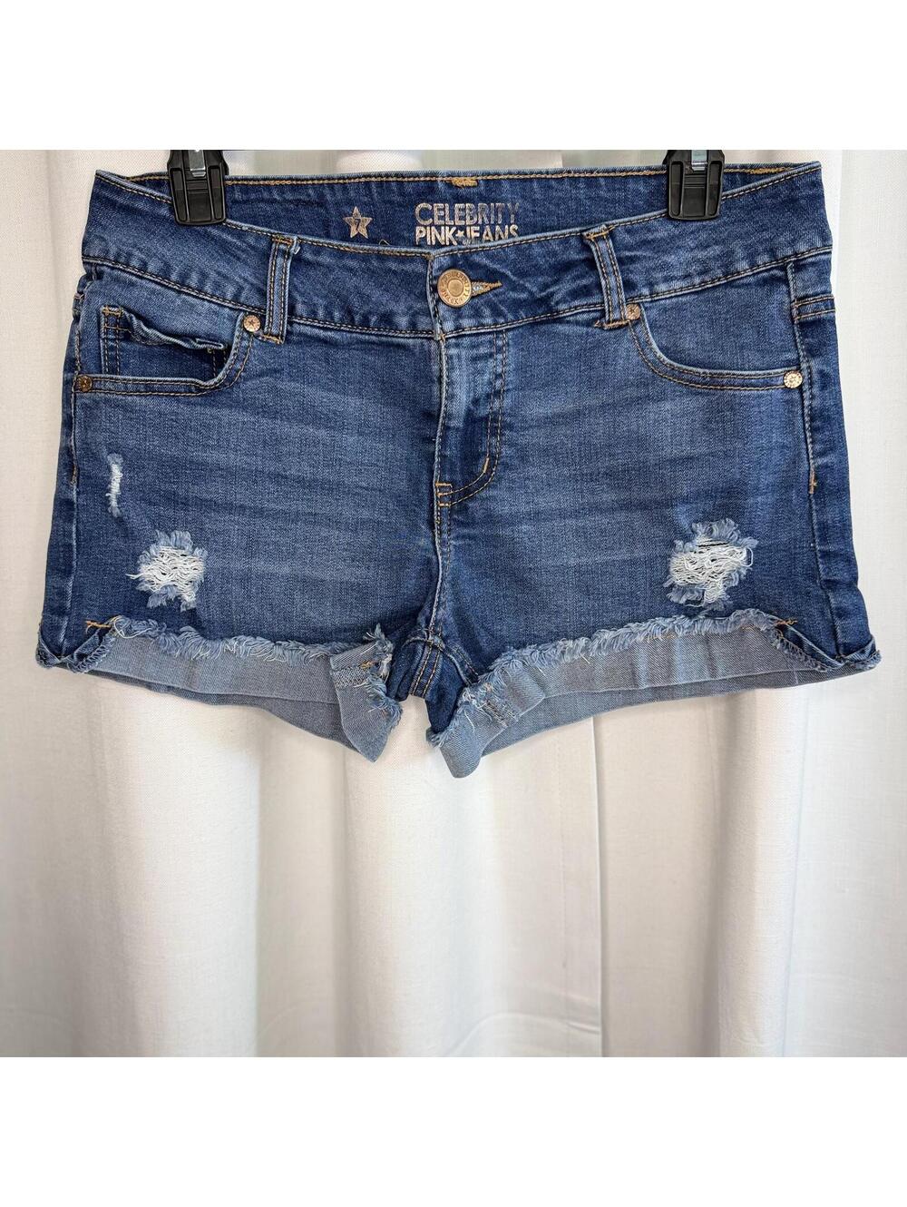 Celebrity Pink Distressed Denim Shorts Mid Rise Cuffed Frayed Jean Shorts Size 7